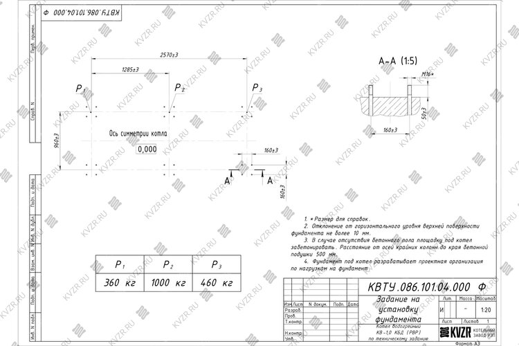 Котел на угле дровах 1.0 МВт с ОУР фундамент