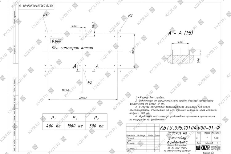 Котел на угле дровах 1.1 МВт с ОУР фундамент